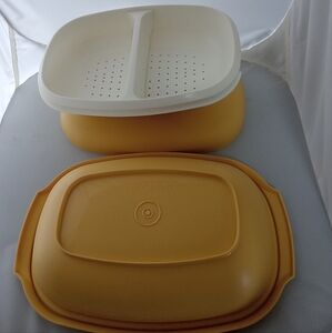 Vtg Tupperware Harvest Gold 1273-3 Microwave Vegetable Rice Steamer 4pc